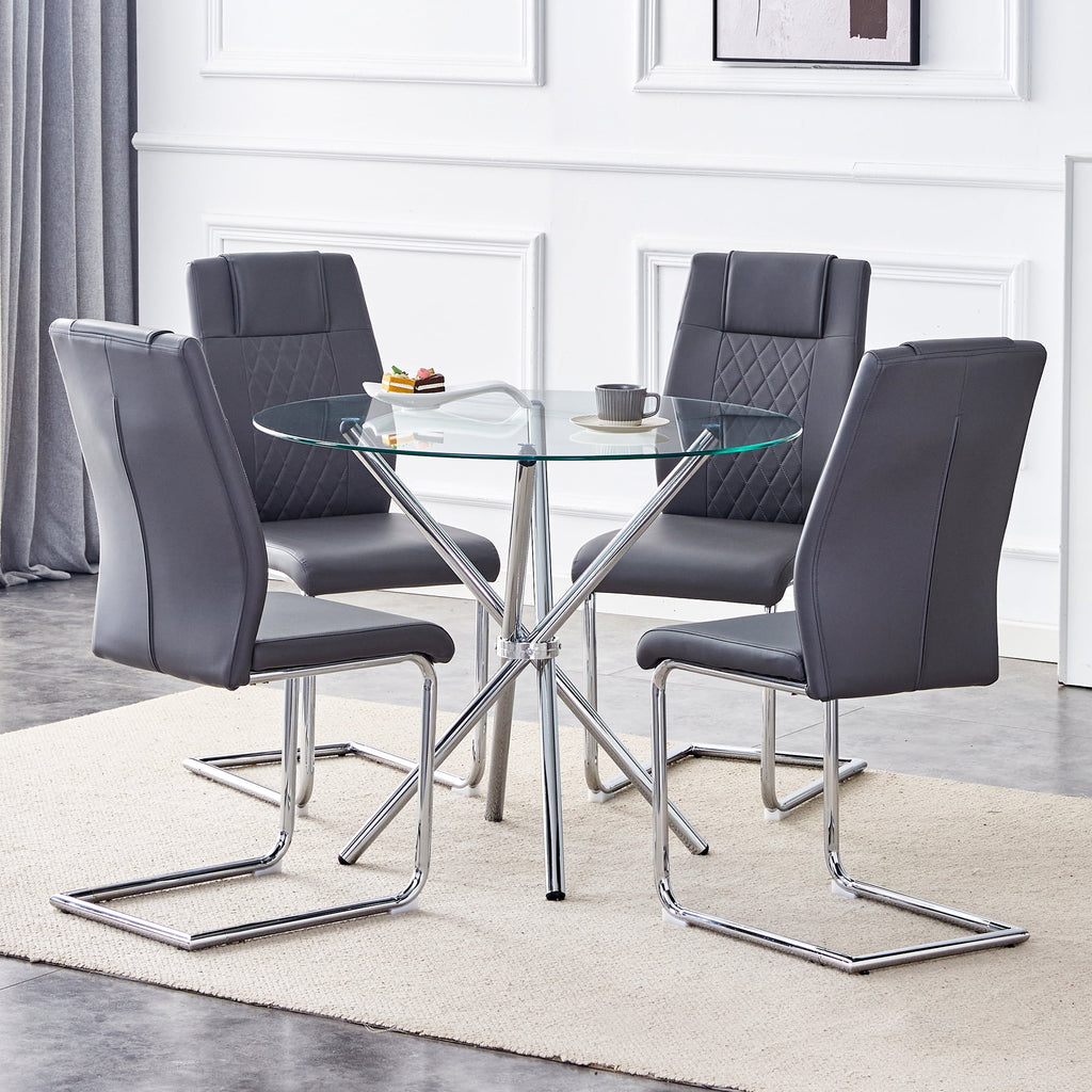LUFTUT 36.6 Round Glass Dining Table, Modern Gold Base Kitchen Table, Small Space Bistro Table, Clear Tempered Glass Top for Apartmen