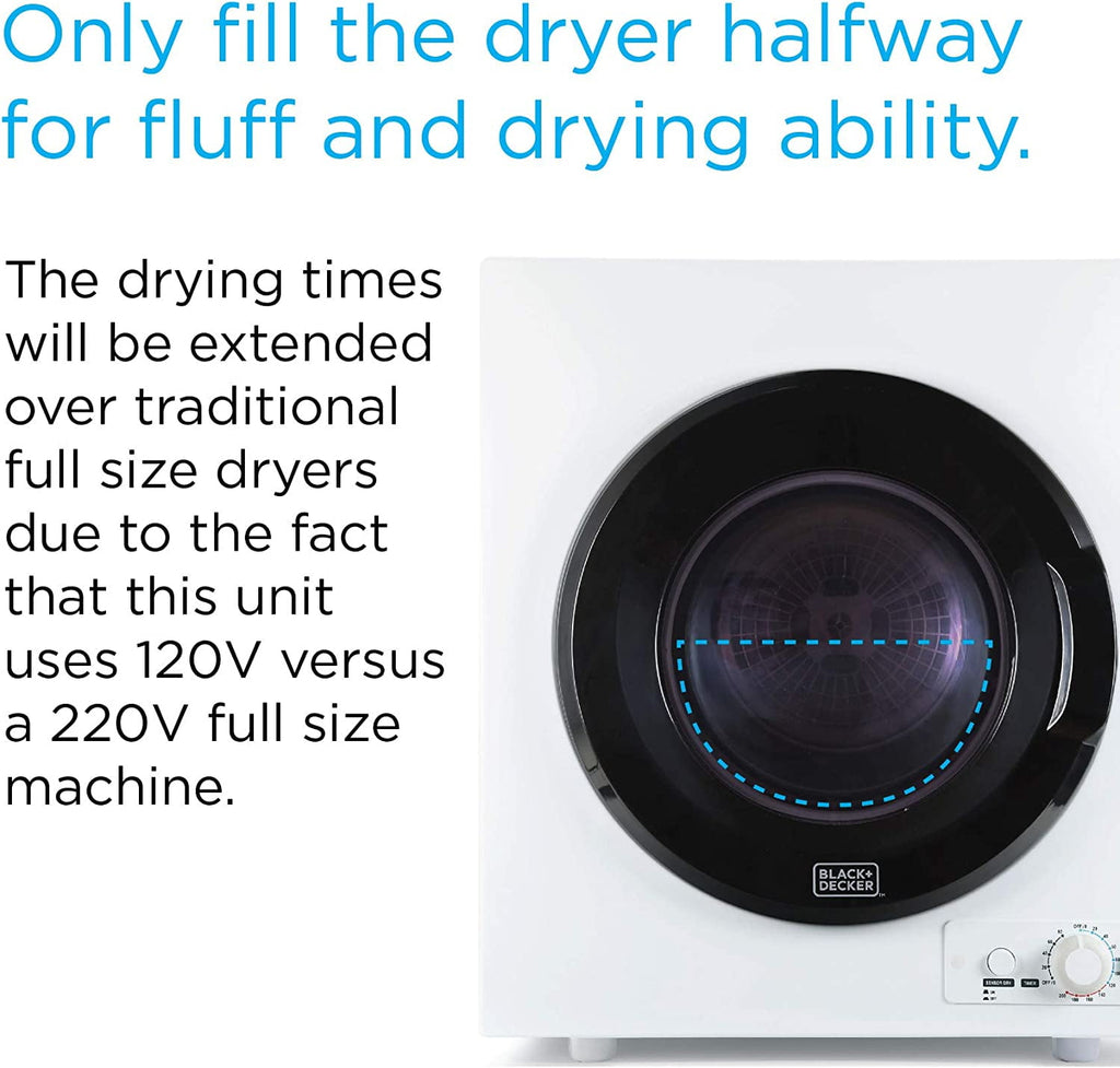 BLACK+DECKER BCED26 Compact Dryer for Standard Wall Outlet, Small, 5 Modes, Load Volume 8.8 lbs., White