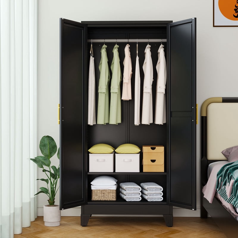 Ero Metal Freestanding Armoire Wardrobe Closet with Hanging Rod and Mirror