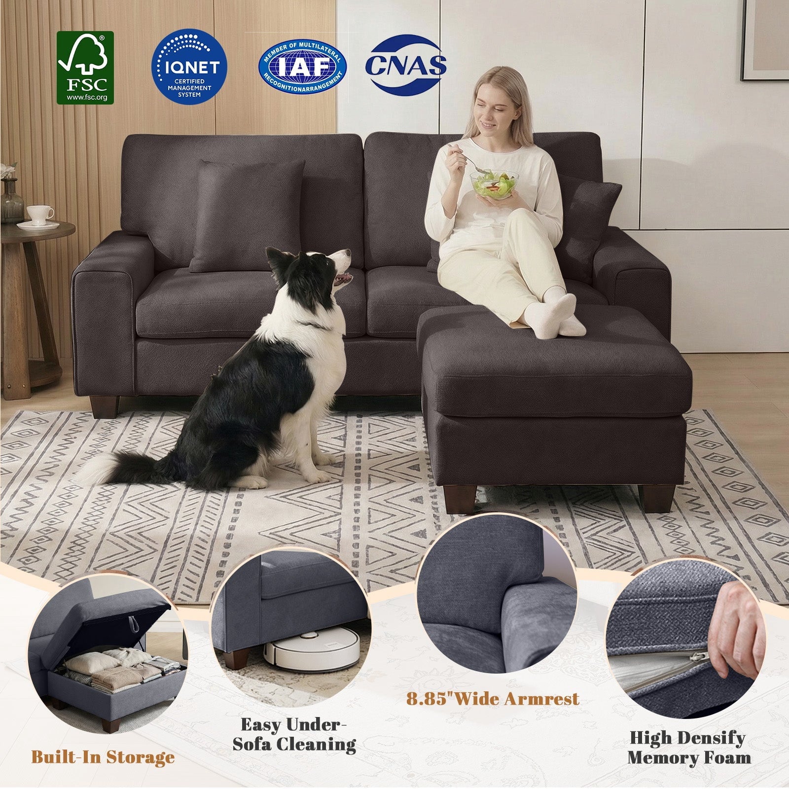 Poshby 71.25''W Loveseat 2 Seater Couch Sofa with Chenille Material, Modern for Living Room, Beige