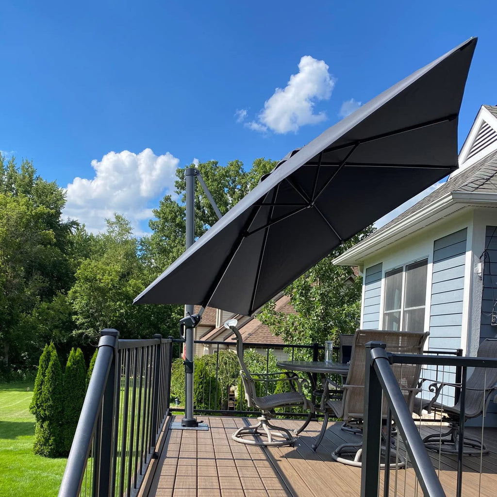 PURPLE LEAF 10x10 Ft Cantilever Umbrella Square Outdoor Patio Umbrella Large Offset Hanging Umbrella Aluminum Umbrella with 360°Rotation Adjustable Garden Pool Umbrella,Gray
