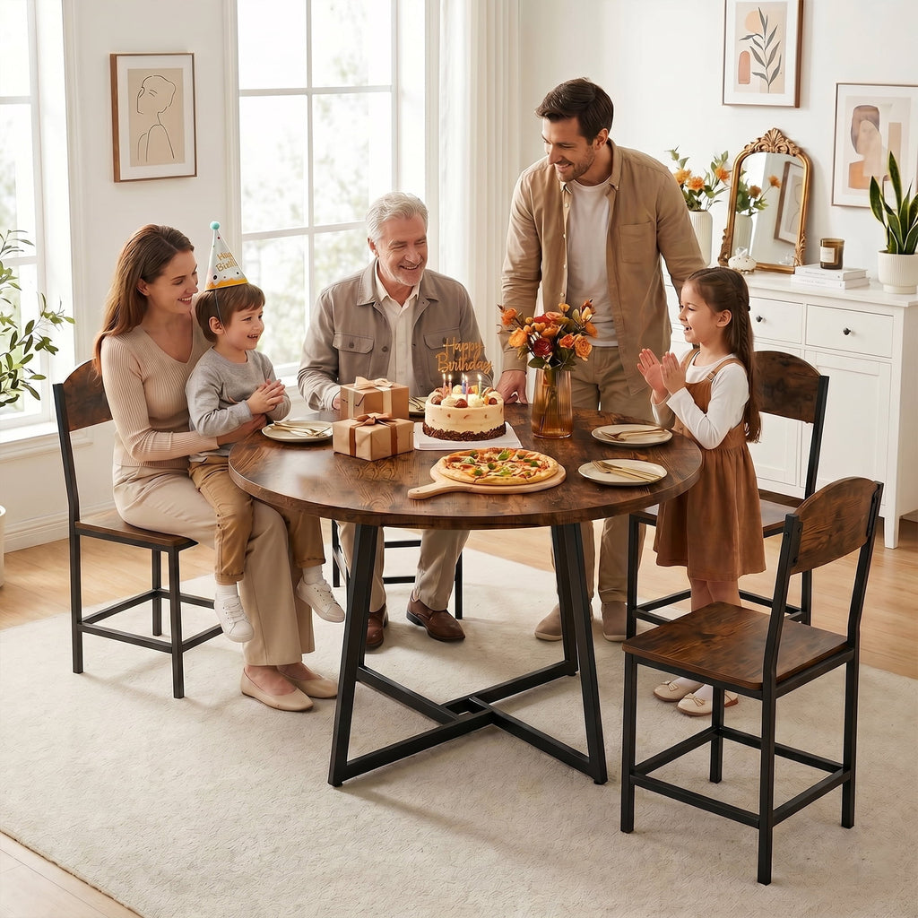 Gasee Dining Table, 43 Round Dining Table, Solid Wood Thickened Table Top Kitchen Dining Table,Dining Table for Dining Room, Home(Only Table),Rustic Brown