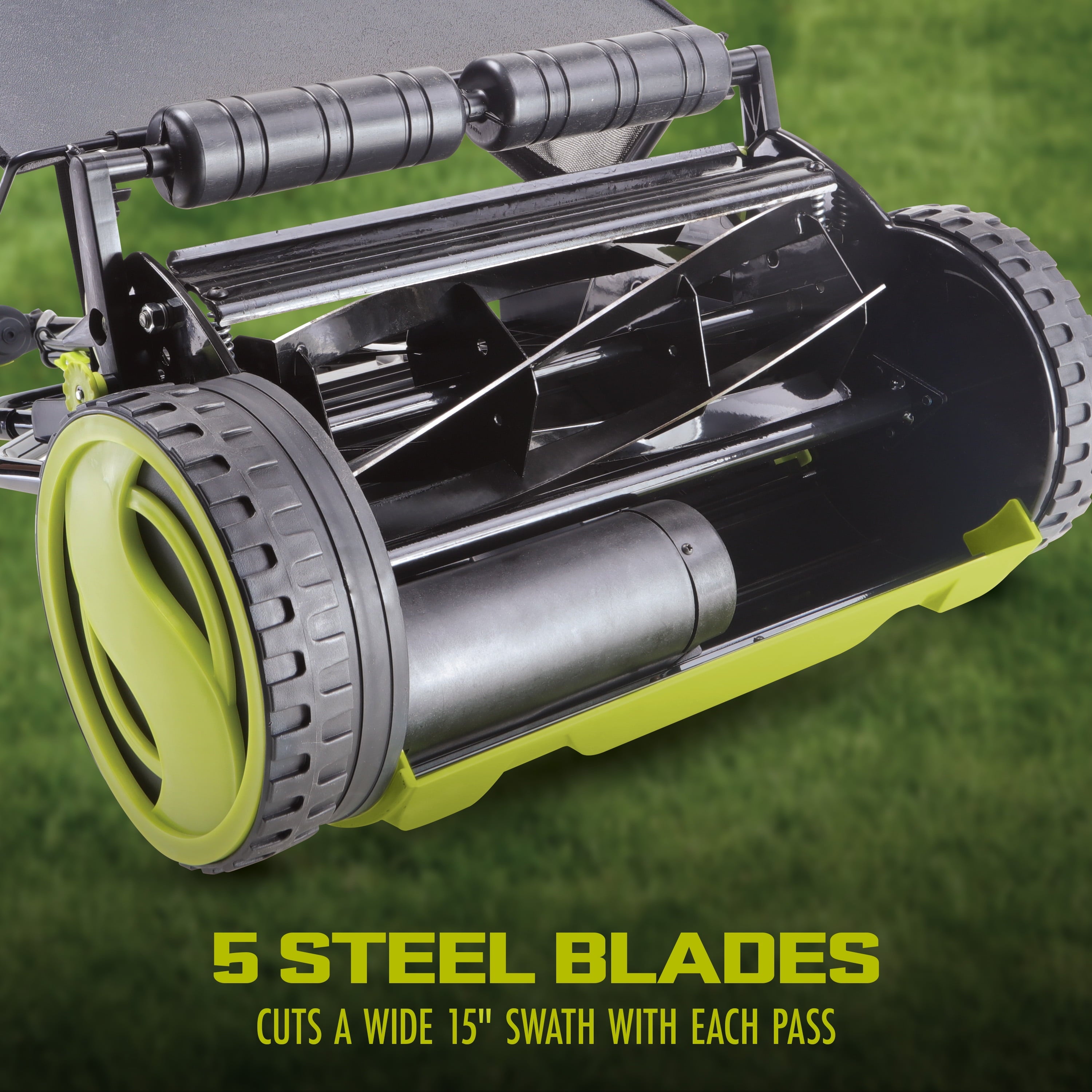 Sun Joe 24V Cordless Push Reel Lawn Mower, Battery Powered Grass Cutter for Yard, 15-Inch