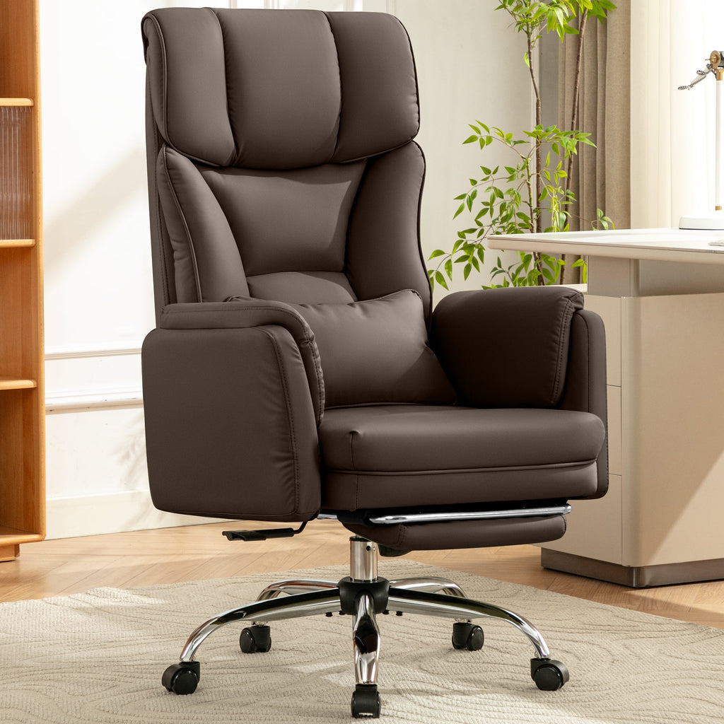 Primy Cross Legged Office Chair with Footrest & Convertible Armrests, 500LBS Capacity Home Desk Chair, Ergonomic Recliner with Lumbar Pillow, Criss Cross Design, Big and Tall Executive Chair