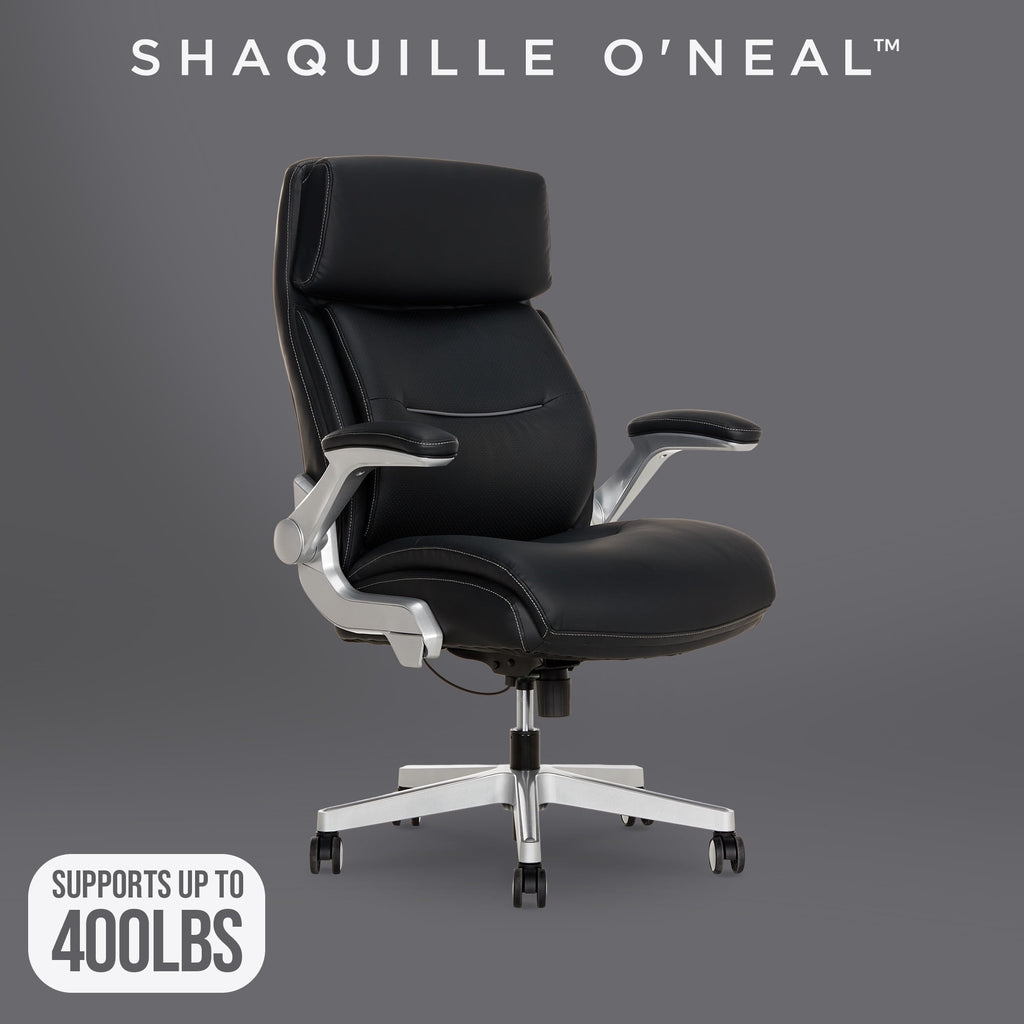 Shaquille O'Neal Cenzo Ergonomic Big and Tall Office Chair ,Flip-Up Arms PureSoft Upholstery High-Back Desk Chair with 400 lb Capacity, Black