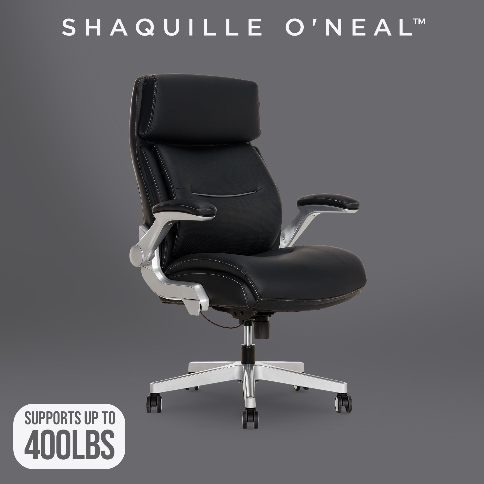 Shaquille O'Neal Cenzo Ergonomic Big and Tall Office Chair ,Flip-Up Arms PureSoft Upholstery High-Back Desk Chair with 400 lb Capacity, Black