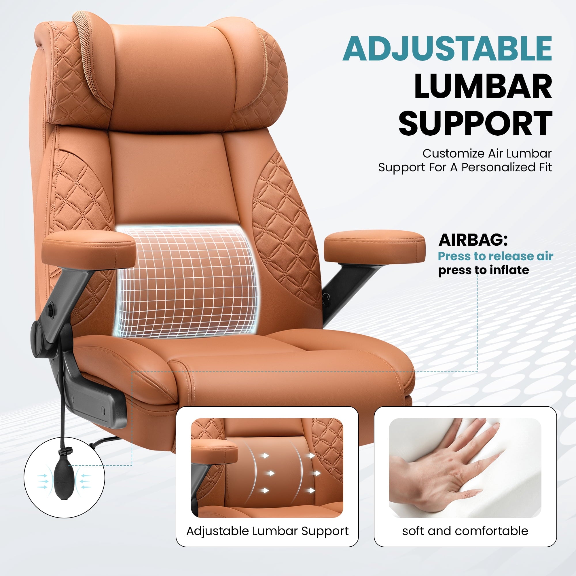 FASTES Leather Office Chair Big and Tall Desk Office Chair, 500lbs Computer Chair Ergonomic Extra Wide Gaming Chair with Adjustable Lumbar Support 5D Flip Arms, Black