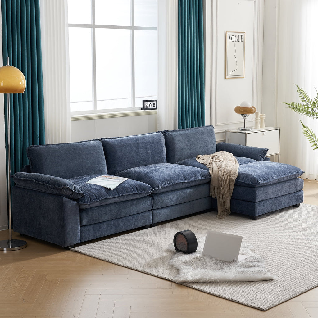 Ktaxon Sectional Sofa L Shaped Couch with Chaise Living Room Sleeper Set, 2 Seats with Chenille and Double Layer Cushions 86 W Beige