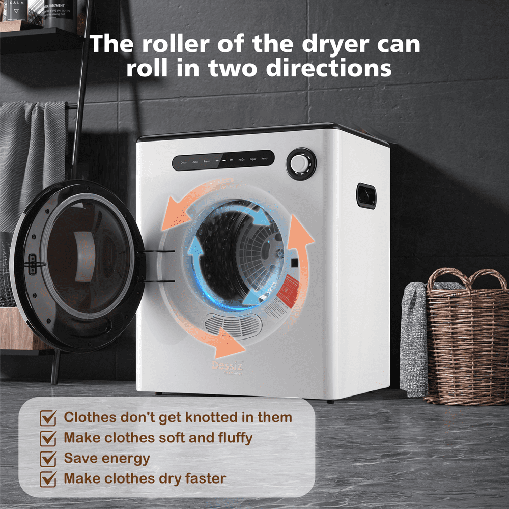 Dessiz 1.6cu.ft Compact Laundry Dryer,Electric Portable Clothes Dryer - White