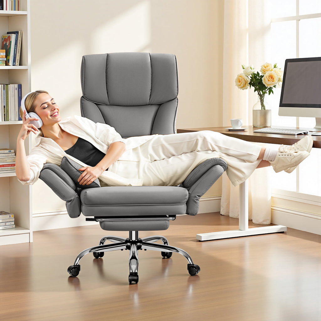 Primy Cross Legged Office Chair with Footrest & Convertible Armrests, 500LBS Capacity Home Desk Chair, Ergonomic Recliner with Lumbar Pillow, Criss Cross Design, Big and Tall Executive Chair