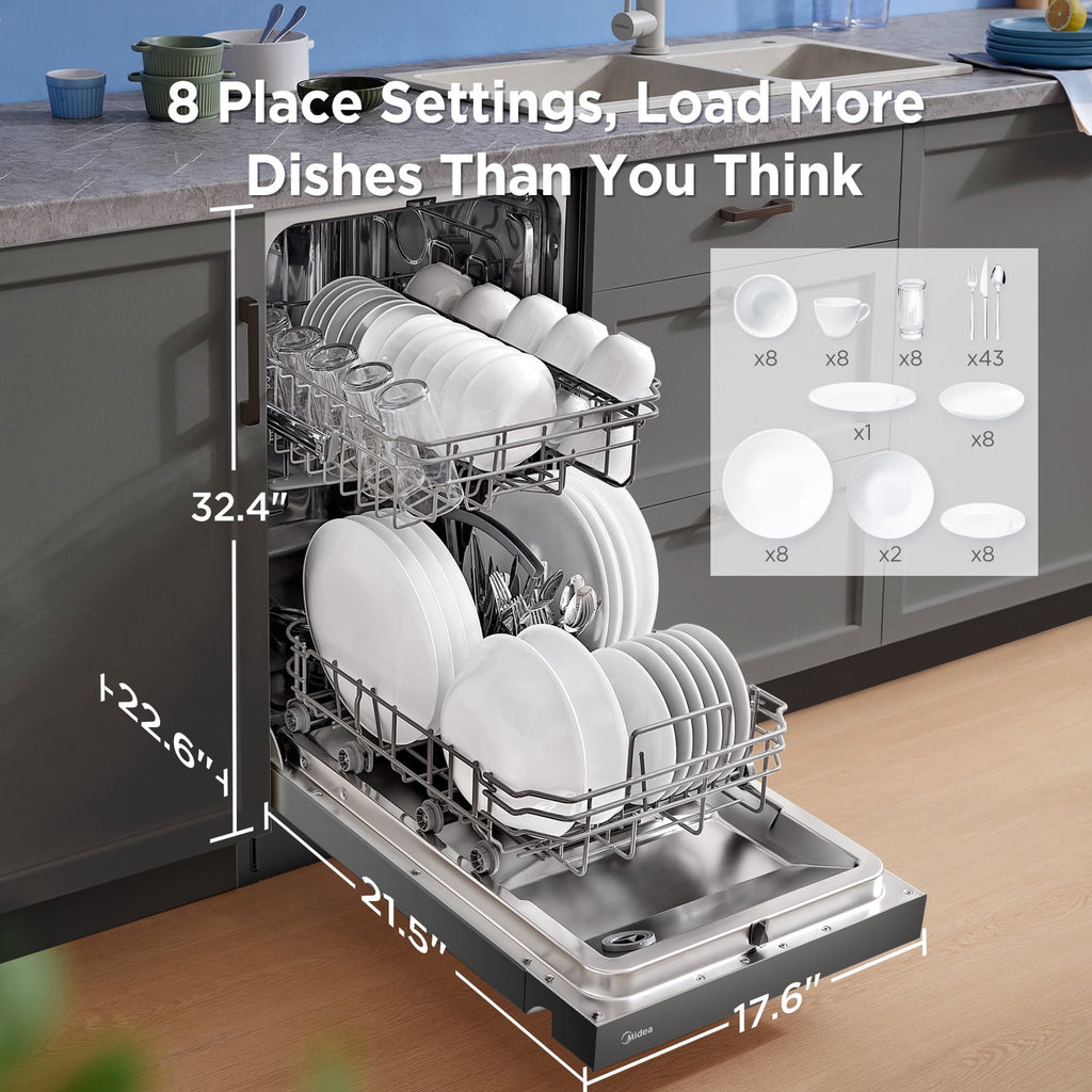 Midea Compact 18-Inch Built-In Dishwasher Stainless
