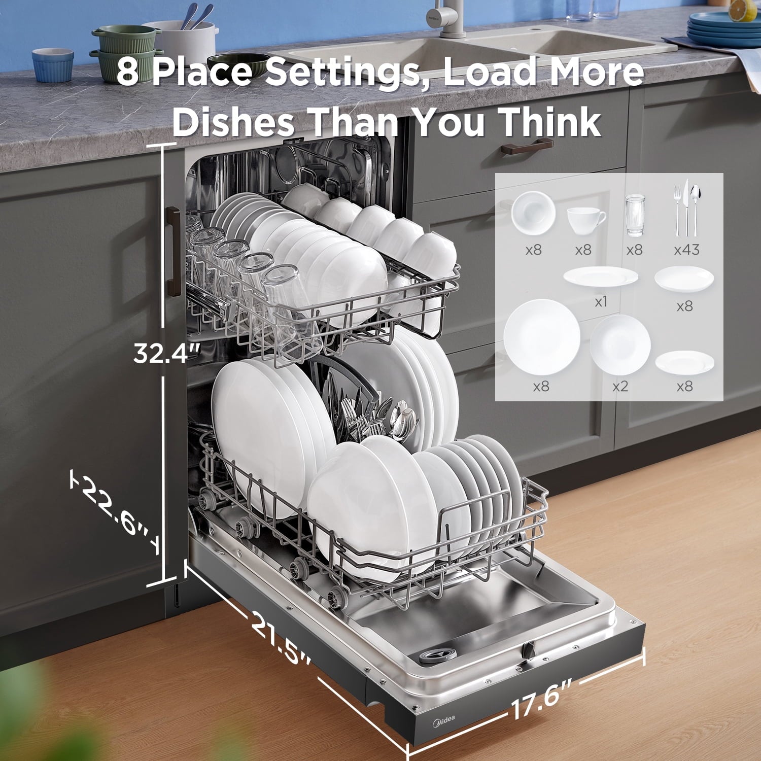 Midea Compact 18-Inch Built-In Dishwasher Stainless