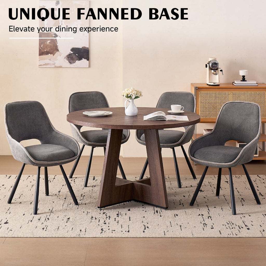 5 Piece 47'' Round Dining Table Chairs Set for 4, Farmhouse Oak Kitchen Table with 4 Boucle Mid Century Modern Dinning Room Chairs, Wood Dinner Table &Upholstered Chair Set of 4, Beige