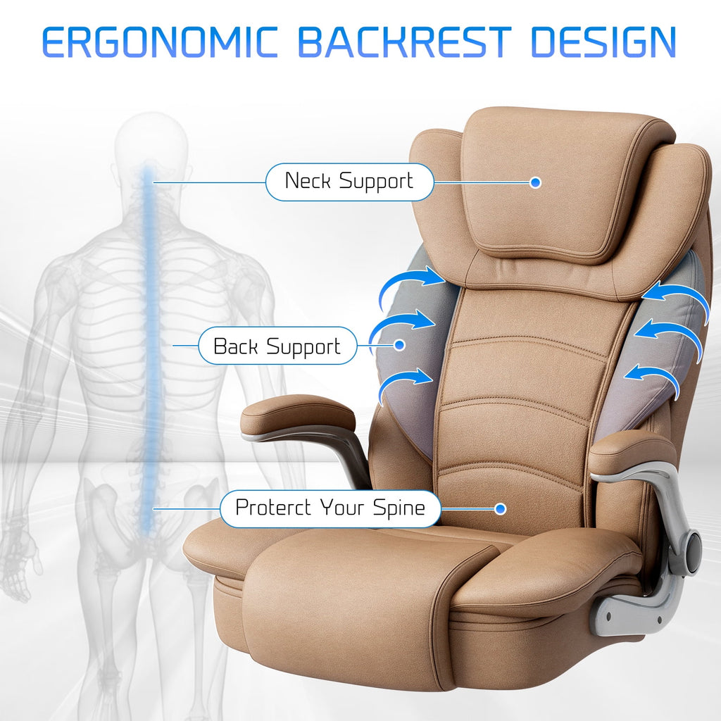 Ninecer Big and Tall Office Chair 400lb Wide Seat, Ergonomic High Back Leather Executive Desk Chair, Computer Chair with Flip-up Arms, Black