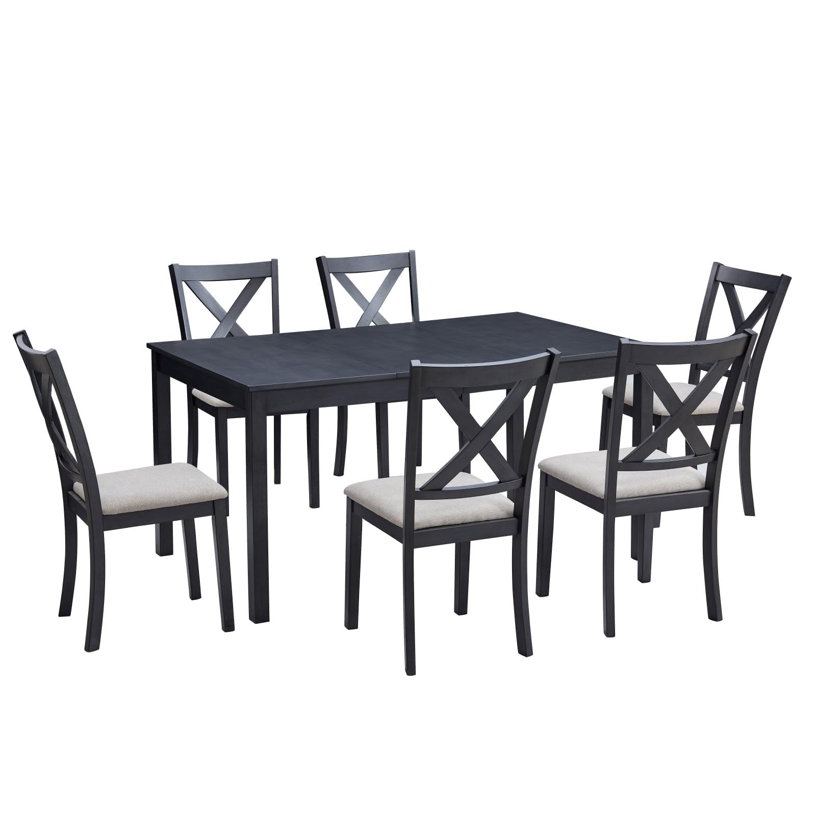 Merluxy 7-Piece Solid Wood Dining Table Set, 60 Farmhouse Dining Table with 6 Chairs, Dining Table Set for 6, Kitchen & Dining Room, Rustic Cream