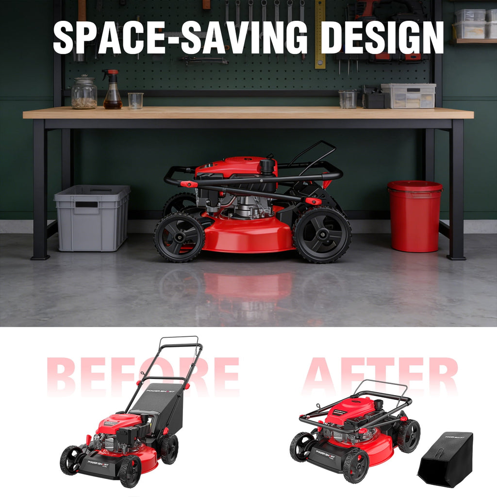 PowerSmart 144cc 18  Gas Push Lawn Mower, Steel Deck, 5-Position Height Adjustment