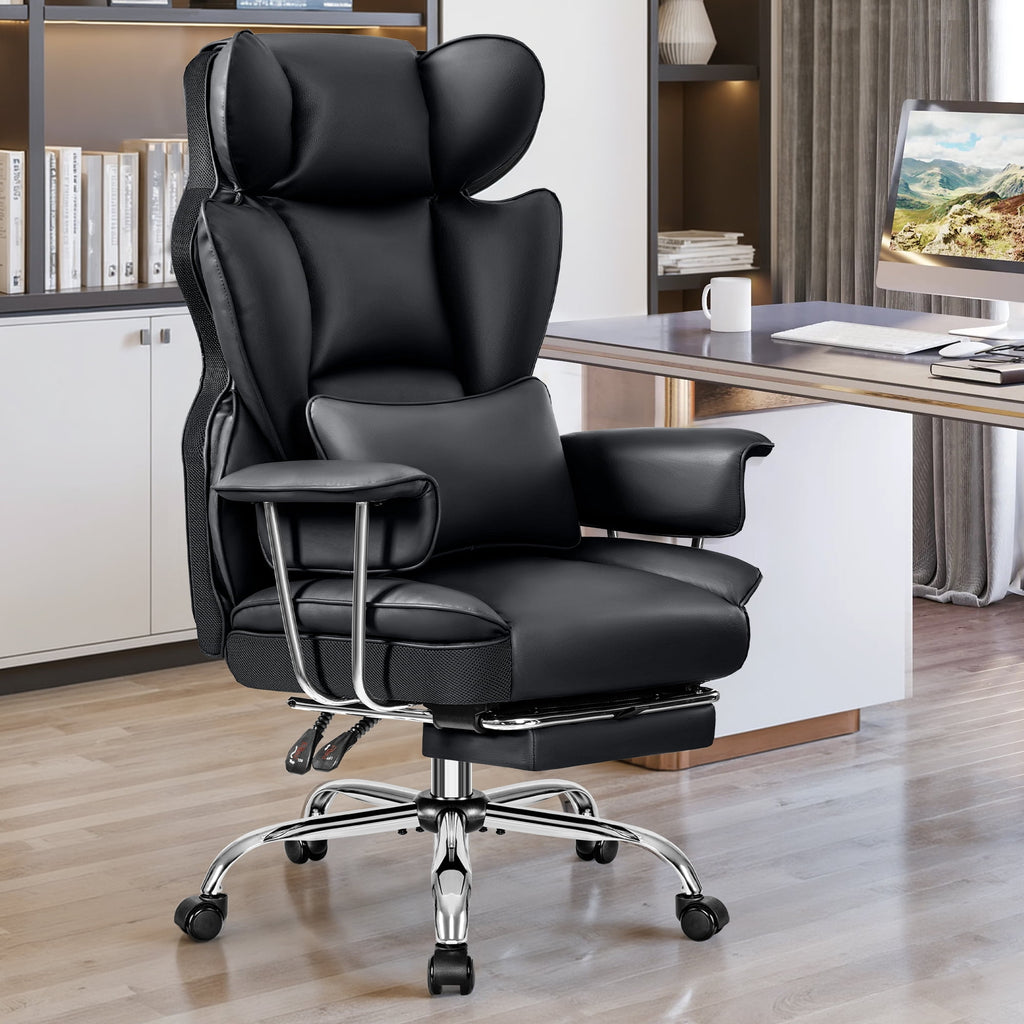 COOLHUT Big and Tall Office Chair 500LBS Wide Seat Ergonomic Computer Desk Chair, PU Leather Executive Office Chair with Footrest, Adjustable Task Chair Lumbar Back Support 8 Hour, Black