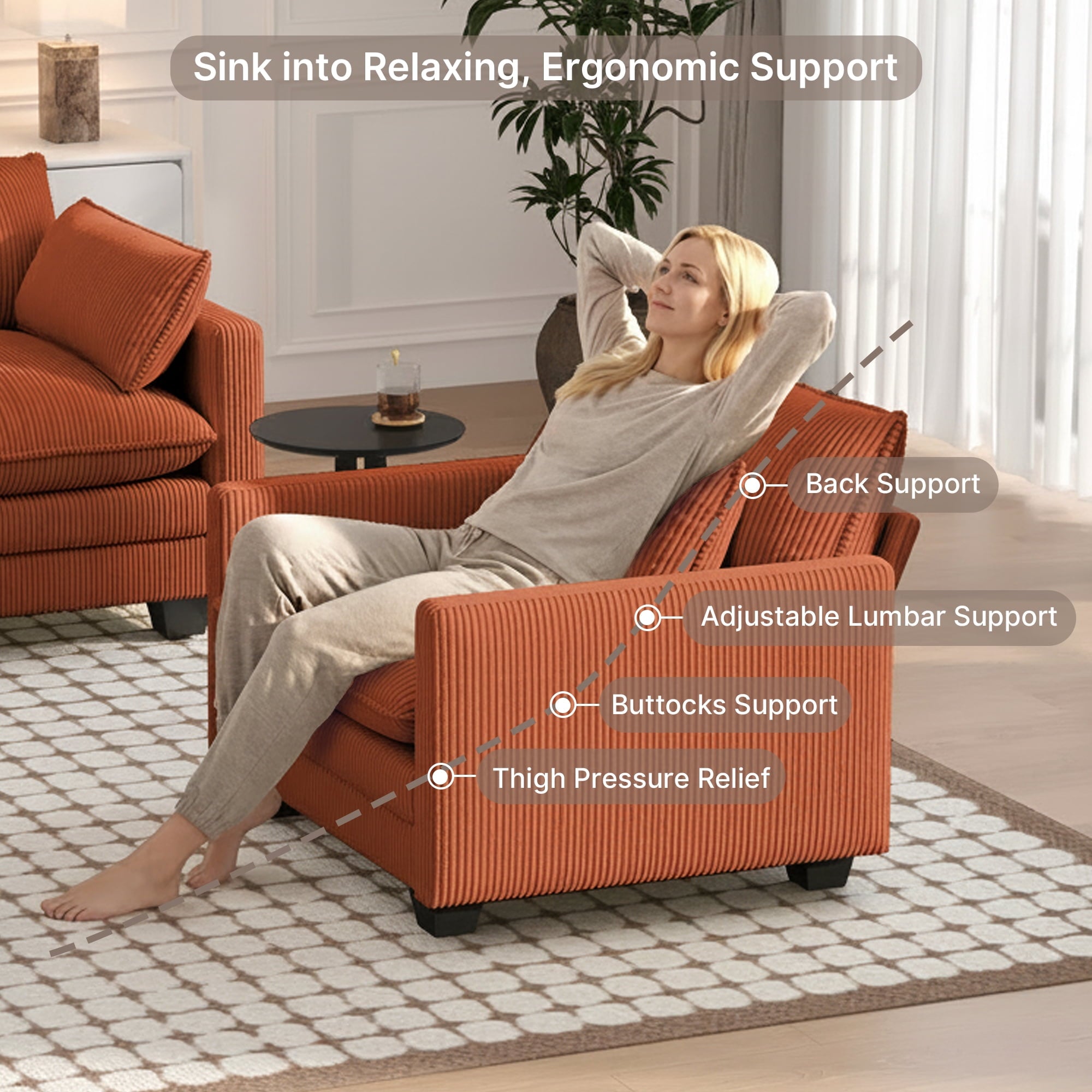 110'' Oversized L Shaped Couch for Living Room, Cloud Couches with Washable Corduroy Cover, Modern 4-Seater Comfy Deep-Seat Sofa with Movable Ottoman and 2 Throw Pillows for Apartment, Gray