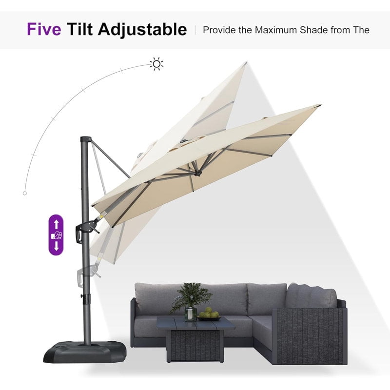 PURPLE LEAF OUTDOOR 10x13 FT Extra Large Rectangle Cantilever Umbrella with Base - 360° Rotating Heavy-Duty Aluminum Frame, Waterproof Graphite Grey Patio Sunshade for Oversized Pool Deck & Backyard