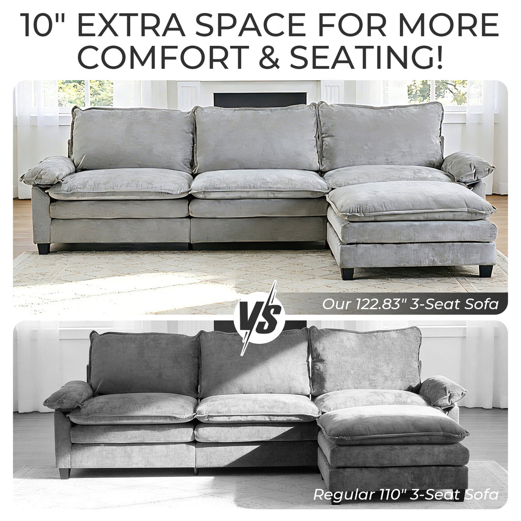 Ktaxon Sectional Sofa L Shaped Couch with Chaise Living Room Sleeper Set, 2 Seats with Chenille and Double Layer Cushions 86 W Beige