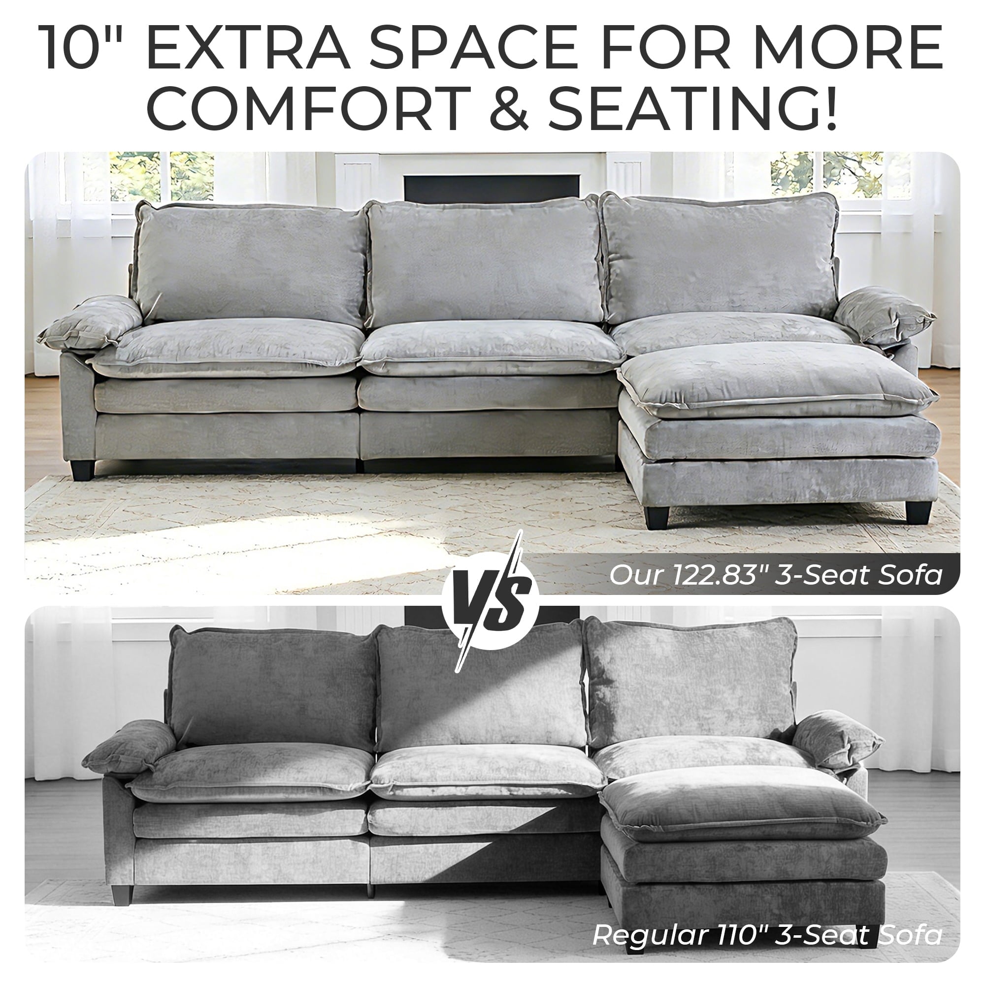 Ktaxon Sectional Sofa L Shaped Couch with Chaise Living Room Sleeper Set, 2 Seats with Chenille and Double Layer Cushions 86 W Beige