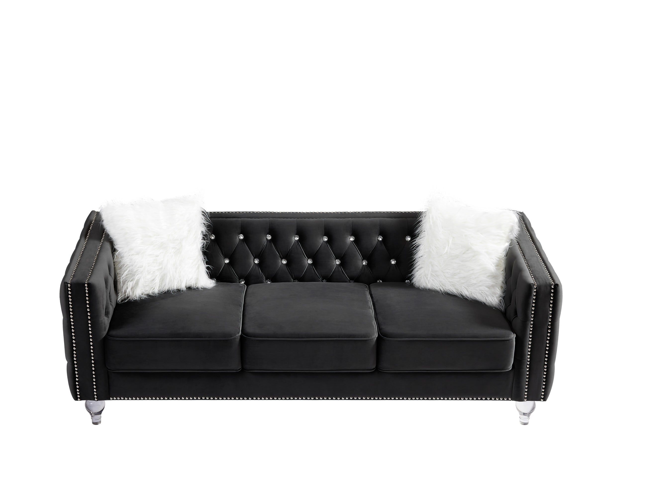 Gewnee 86.6 Modern Sofa Couch,Teddy Velvet 3 Seaters Comfy Couch with Deep Seat for Living Room,2 Pillows,Beige