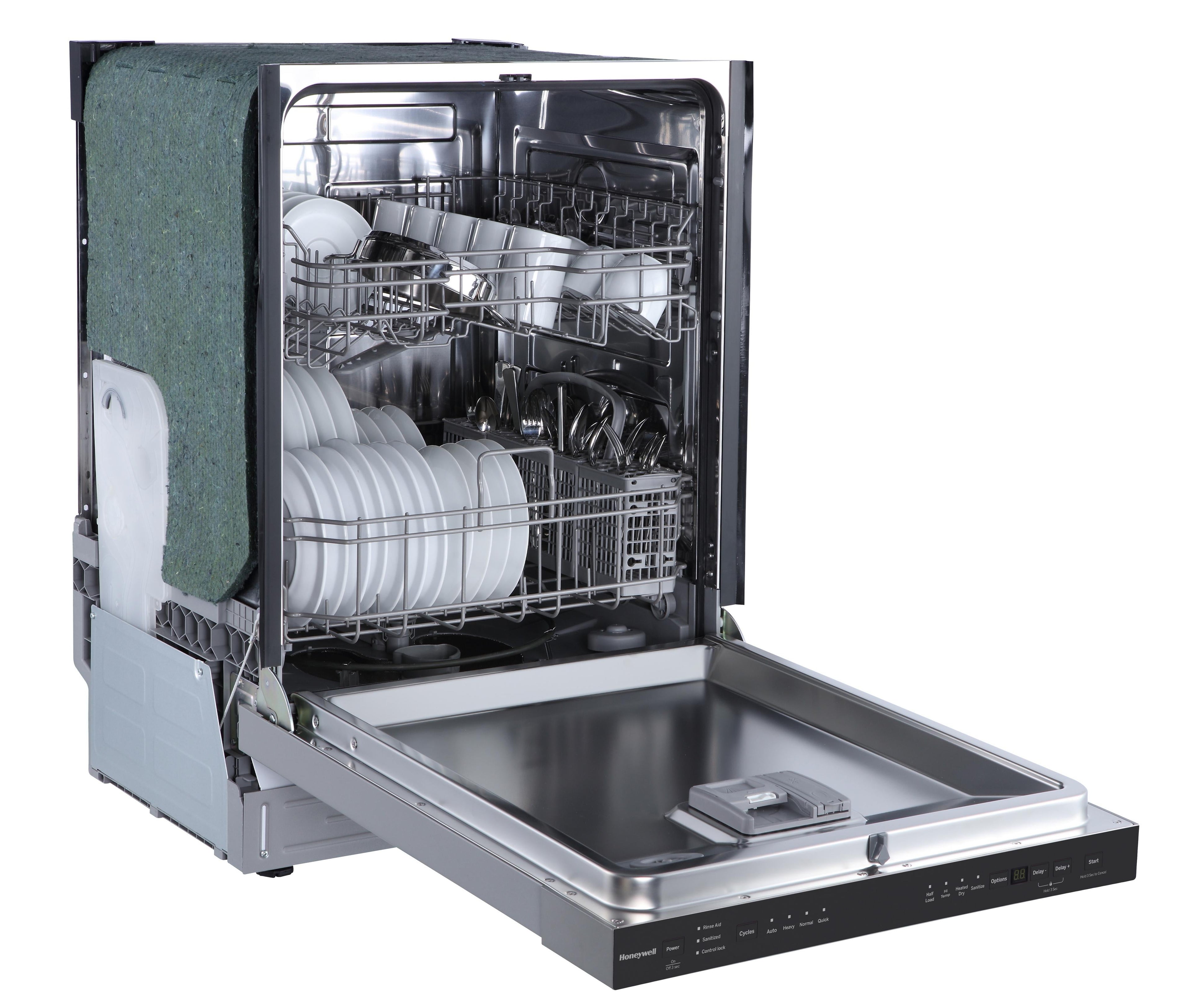 Honeywell 24 Inch Dishwasher with 12 Place settings, 7 Washing Cycles, Stainless Steel and Plastic Tub, UL/Energy Star- Stainless Steel