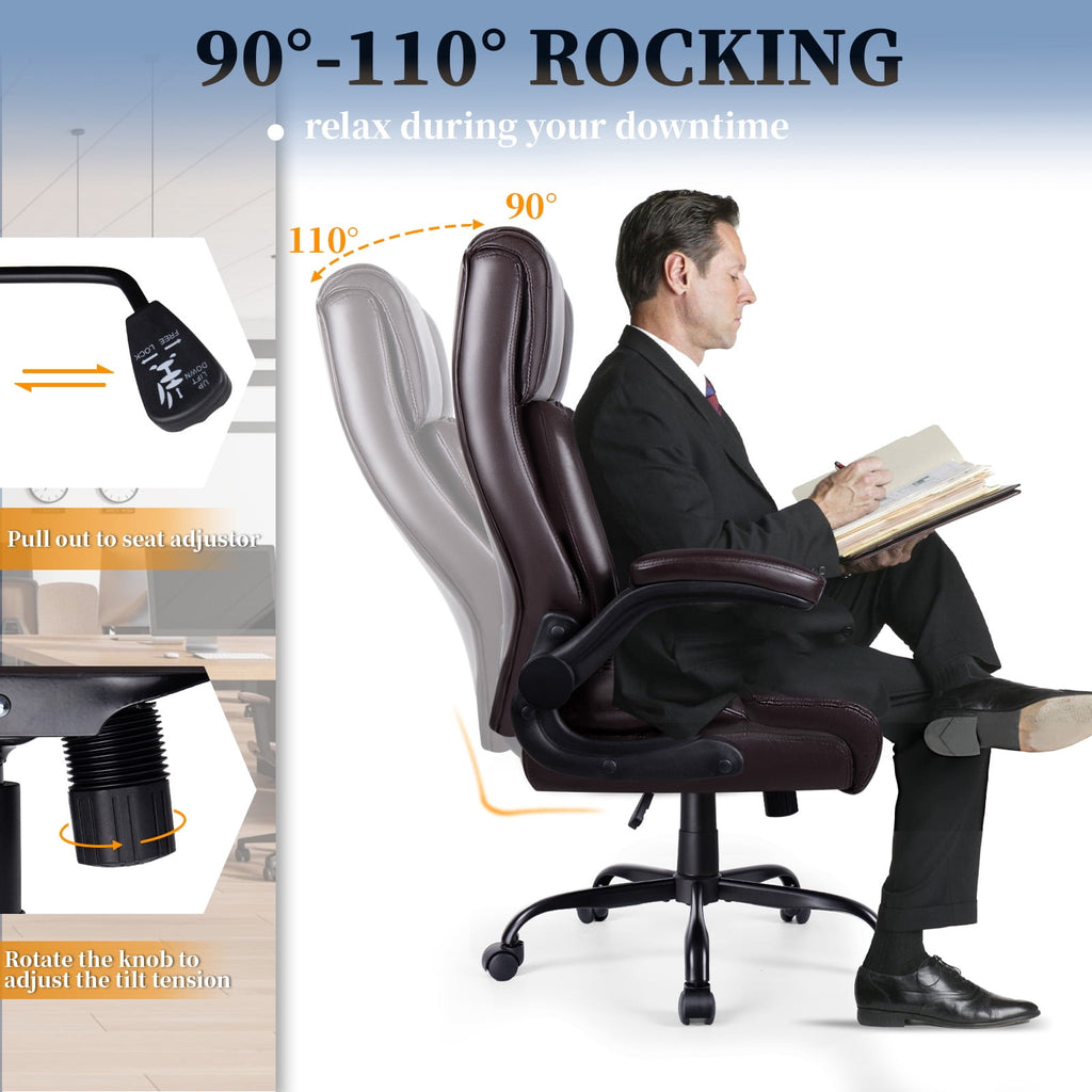 BOSSIN 400lbs Executive Office Chair with Foot Rest, Ergonomic Heavy Duty Big and Tall Desk Chair with Adjustable Headrest, High Back PU Leather Comfy Computer Chair
