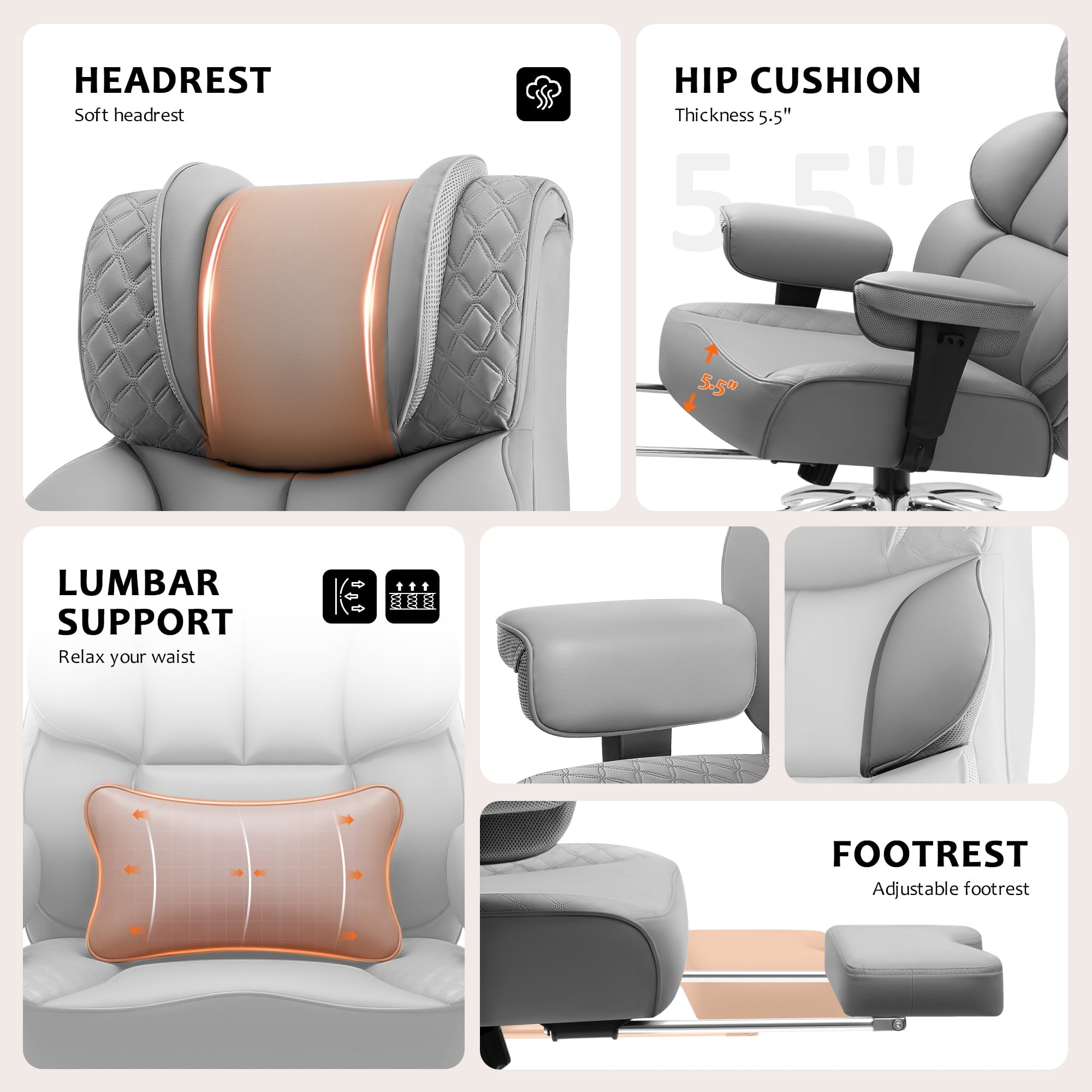 FASTES Office Desk Chair, Big and Tall Office Chair 400lbs Gaming Chair with Footrest, Ergonomic Executive High-Back Reclining Computer Chairs, Swivel Wheels and Lumbar Support, Black