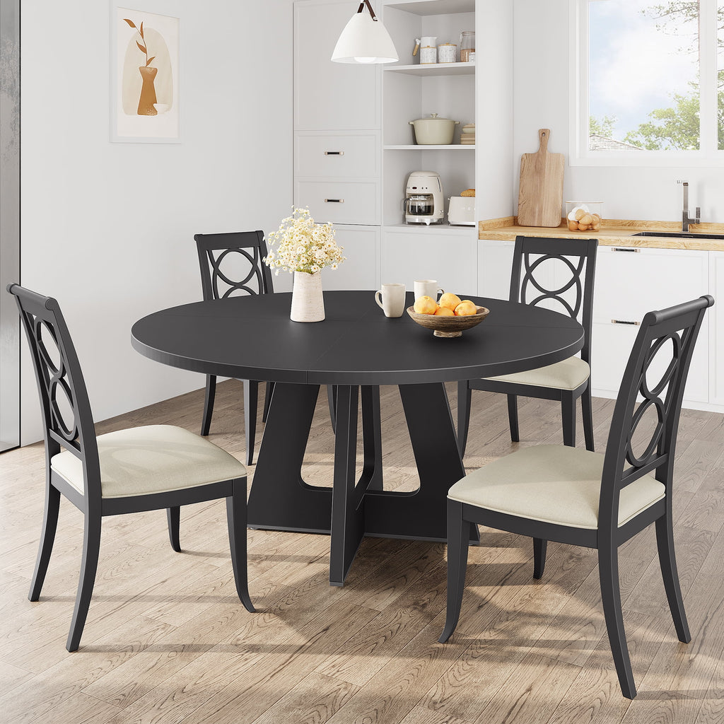 47'' Round Large Dining Table Set for 4 to 6,Mid Century Wood Dinner Table with Wide Tabletop and Cross Base,Dining Room Table for Home Dining Room or Living Room (No Chairs)