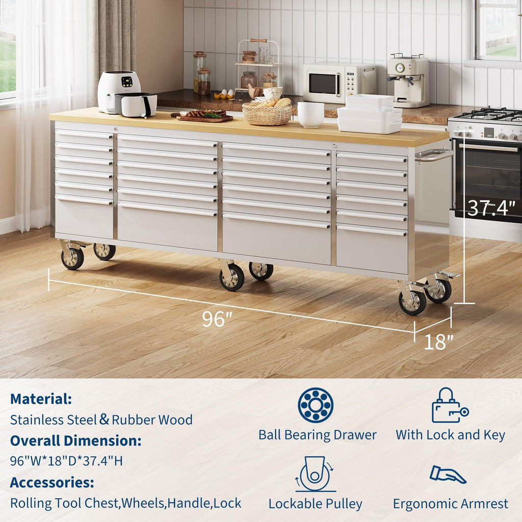 Garvee 61 Tool Chest, Rolling Workbenches with 9 Drawers and Pre-Installed Power Strip for Garage, Workshop, Kitchen