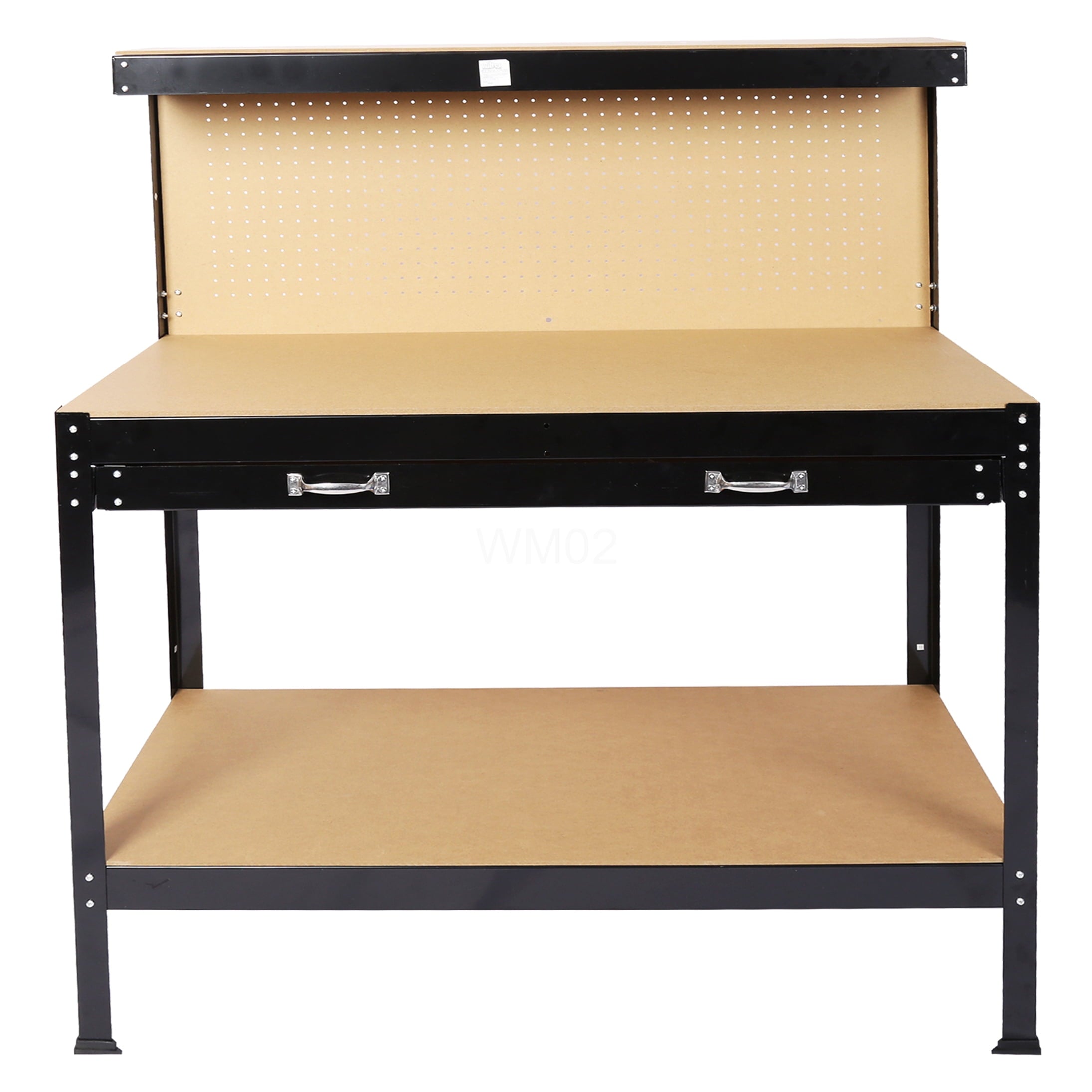 Heavy-Duty Black Workbench with Tool Storage, 300Lbs Capacity, Steel Frame & MDF Top for Garage Workshop