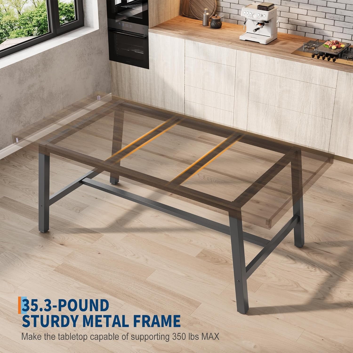 Industrial Dining Table for 6-8 People, 70.87 Long Wooden Kitchen Table with Sturdy Metal Frame & Natural Finish, Seats 6 Rectangular Counter for Dinner, Kitchen, Dining Room - Natural