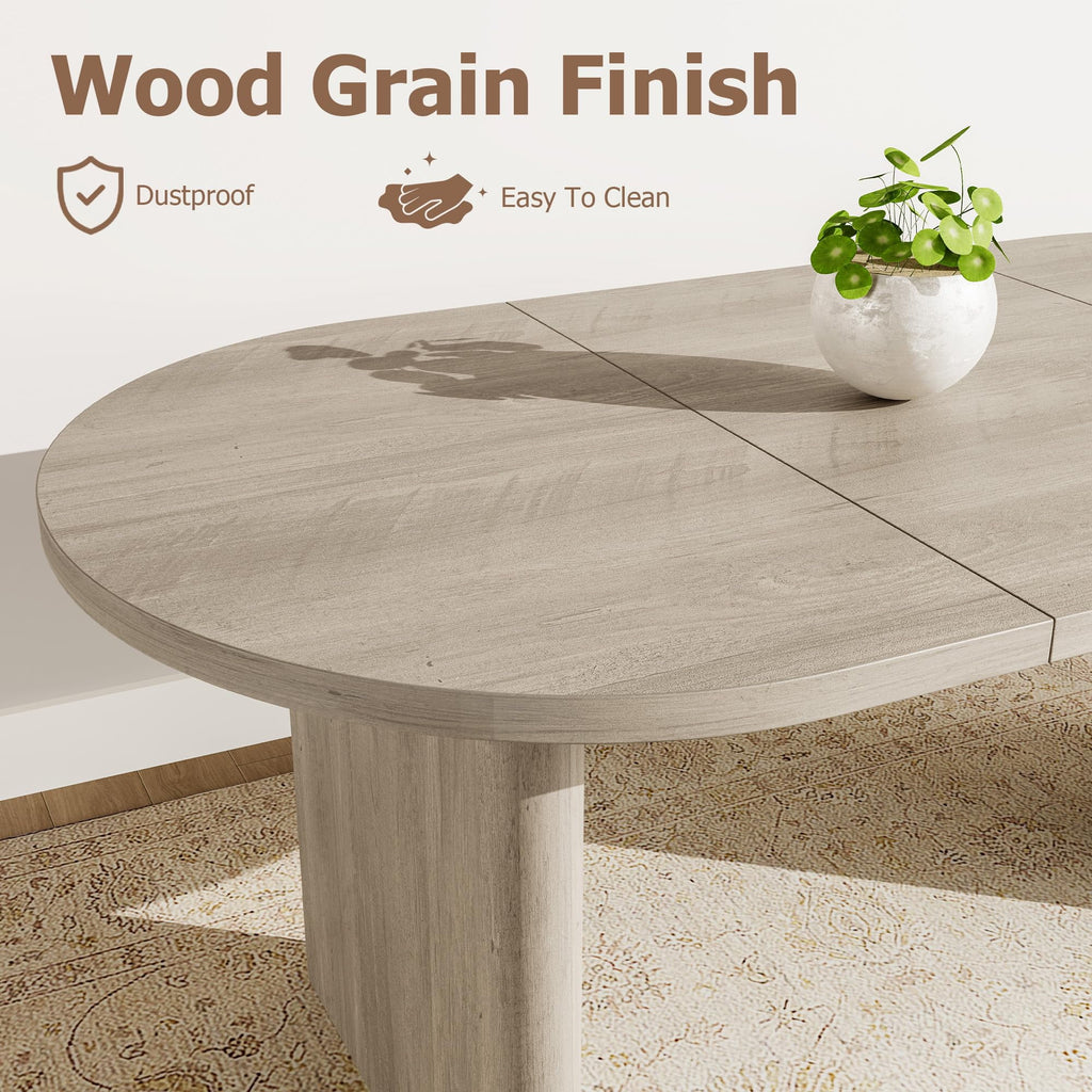 70.8 Inch Oval Farmhouse Dining Table for 6-8 People, Long Large Kitchen Table with Thick Sturdy Wooden Base-Natural
