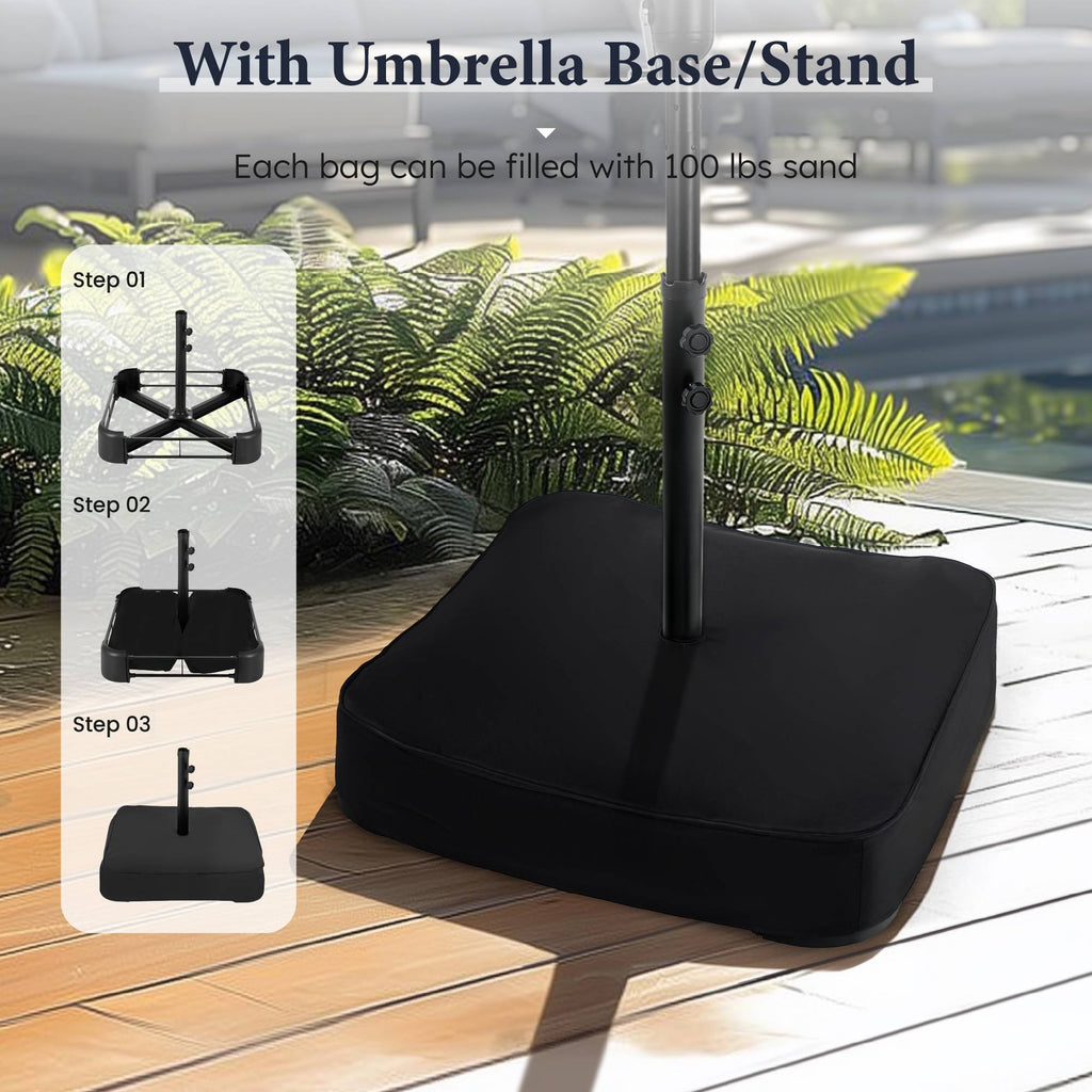 SUMMIT LIVING 15 ft Large Patio Umbrella with Base (Included) Double-Sided Rectangular Outdoor Deck Umbrella for Outside - Beige