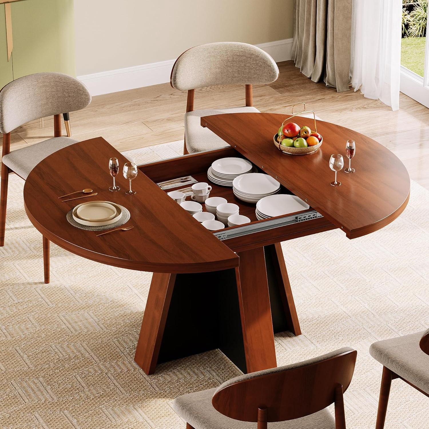 Laisnet 47 Round Dining Table for 6, Modern Wooden Dinner Table for Kitchen Living Room, Black