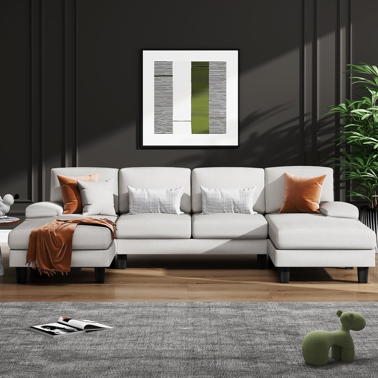Furmax Chenille U Shaped Sectional Sofa, Gray