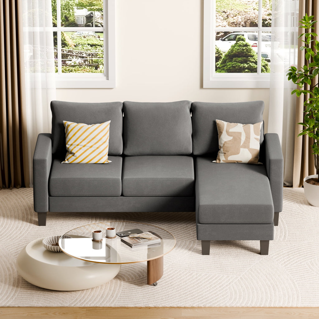 Vineego 72 L-Shaped Sectional Sofa with Ottoman Ergonomic Support Sofa Couch for Small Spaces Living Room, Apartment,Dark Gray