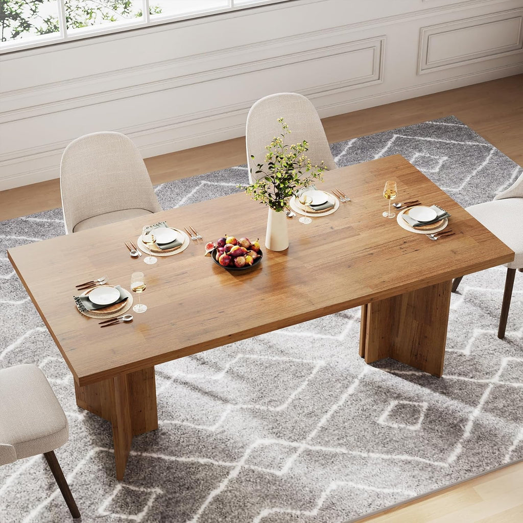 Tribesigns 63 Dining Room Table for 4-6, Wood Rustic Dinner Table for Kitchen, Dark Brown