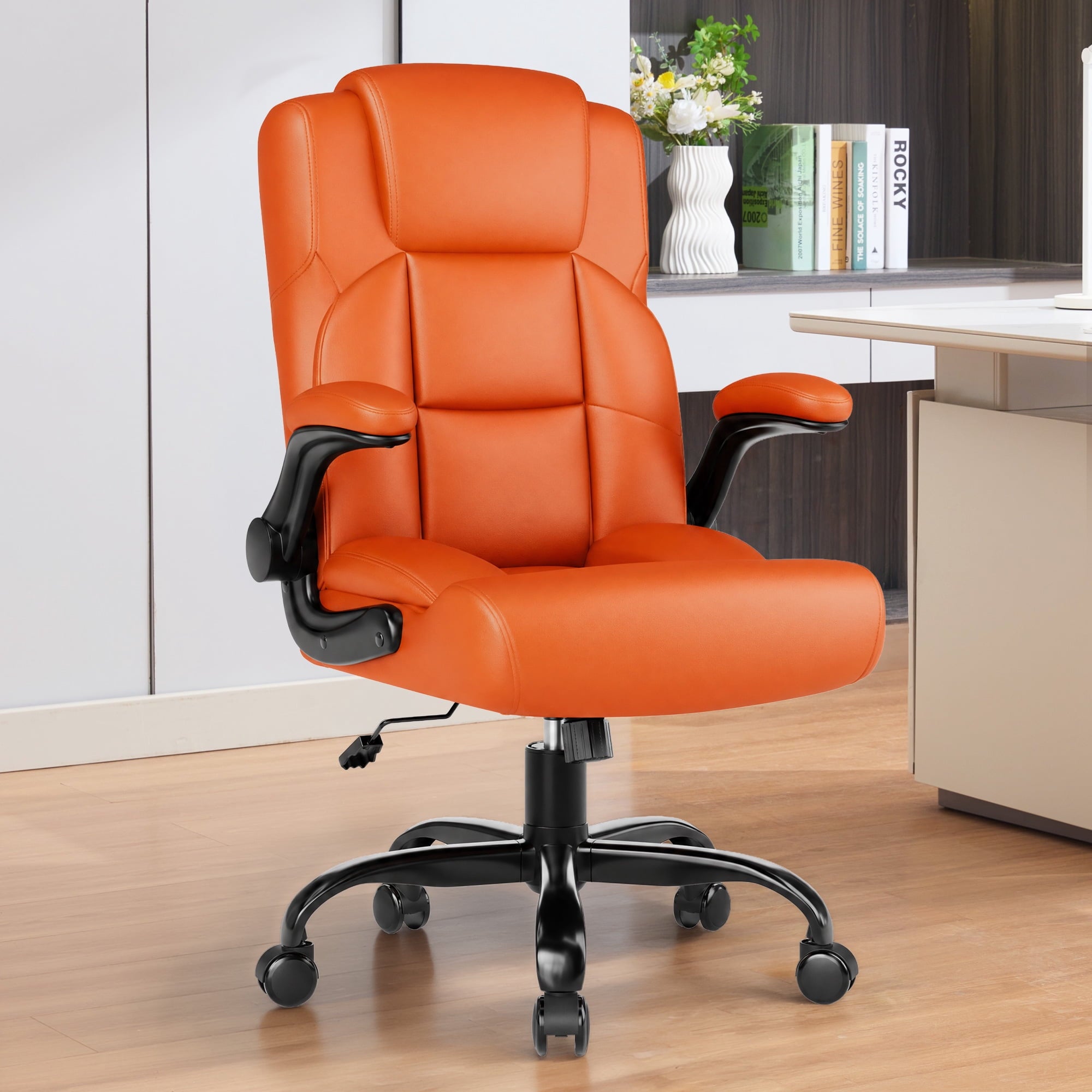 JONPONY Leather Office Chair, Big and Tall Office Chair 400LBS Wide Seat Ergonomic Computer Desk Chair High Back Executive Leather Chair Adjustable Task Chair Lumbar Back with 1-Year Warranty, Black