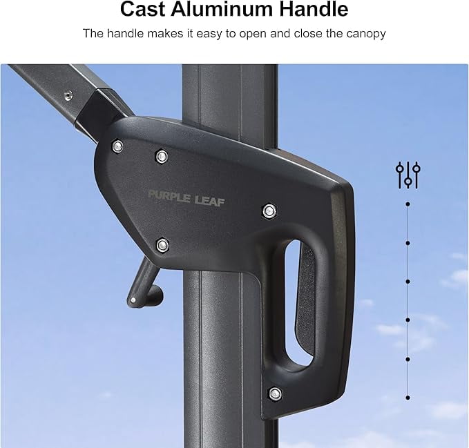 PURPLE LEAF 10x10 Ft Cantilever Umbrella Square Outdoor Patio Umbrella Large Offset Hanging Umbrella Aluminum Umbrella with 360°Rotation Adjustable Garden Pool Umbrella,Gray