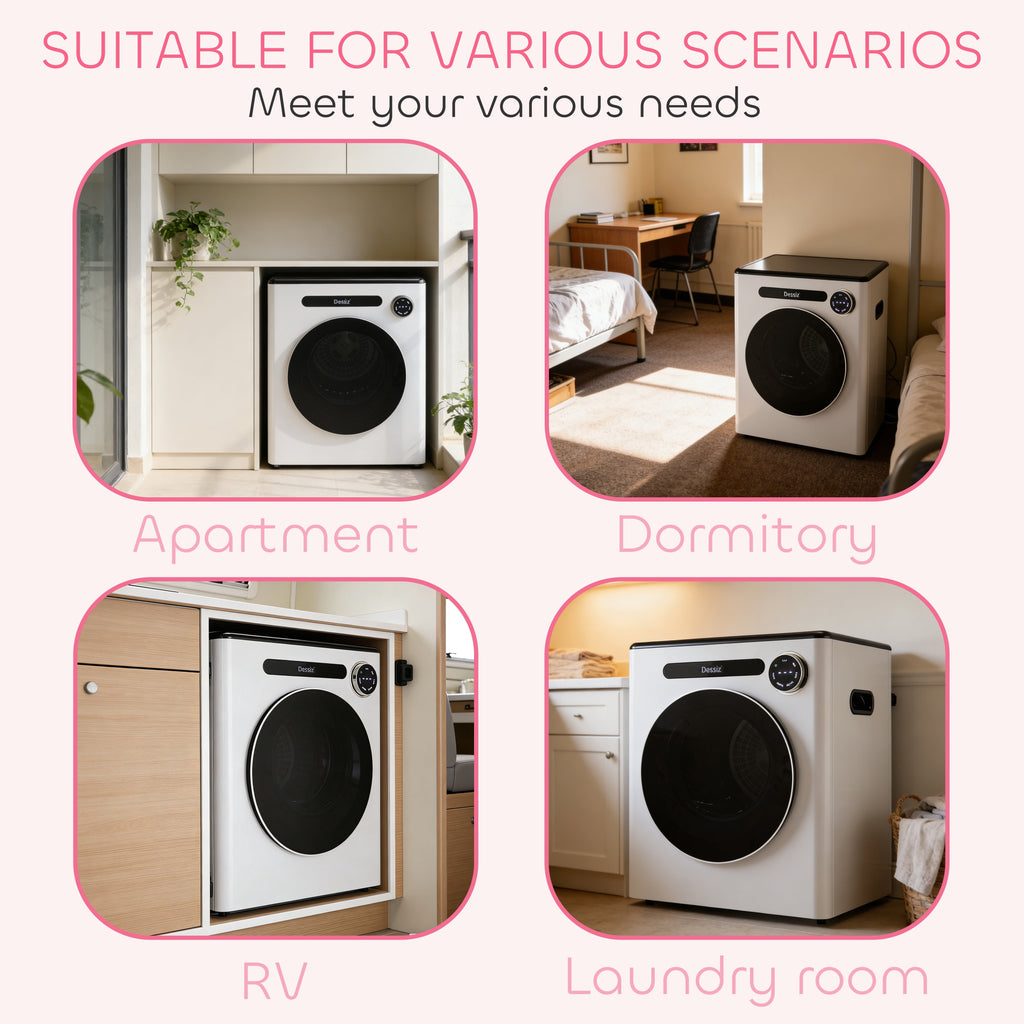 Dessiz 1.6 Cu.Ft.,11LBS Dryer 950W portable Clothes Dryer Machine with Stainless Steel Drum and Exhaust Hose,Compact Dryer for RVs, Apartments,Dorm Rooms- Quiet, Sturdy,Easy to Use and LED Display