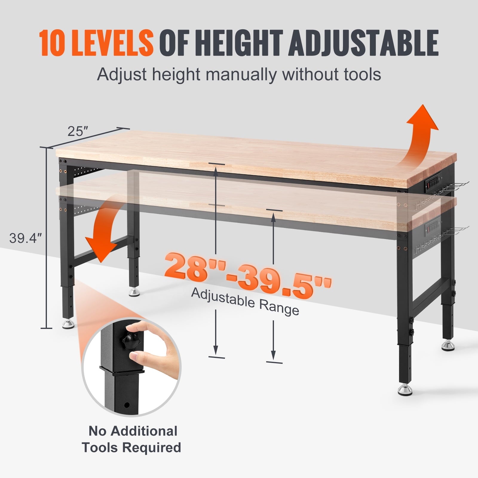 KFFKFF Movable Workstation, 72 L X 25 W, Equipped with Universal Casters, Adjustable Heights from 28-39.5, Can Bear Up to 3000 LBS, Comes with Power Sockets