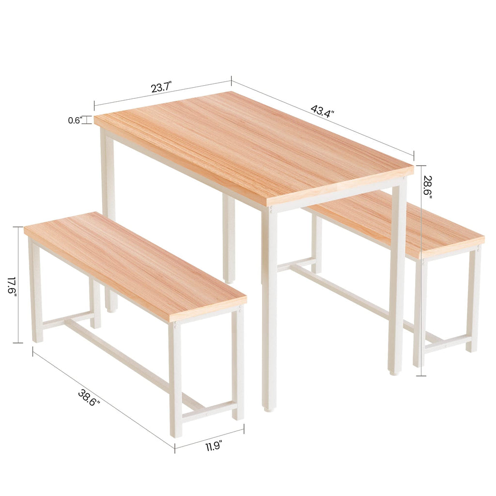 MIERES Kitchen Dining Set: Rectangular solid wood dining table with two benches, suitable for 2 to 4 people, small dining set, black