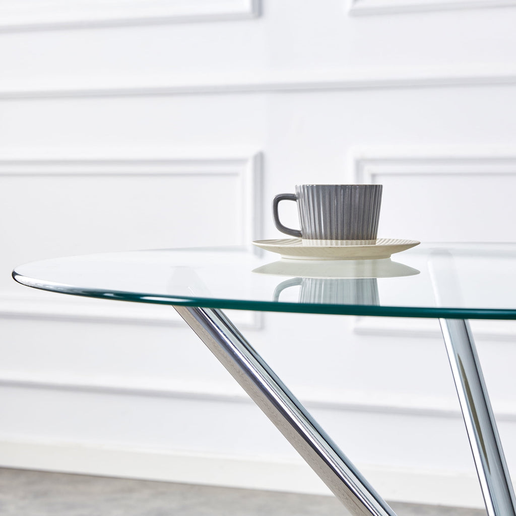 LUFTUT 36.6 Round Glass Dining Table, Modern Gold Base Kitchen Table, Small Space Bistro Table, Clear Tempered Glass Top for Apartmen