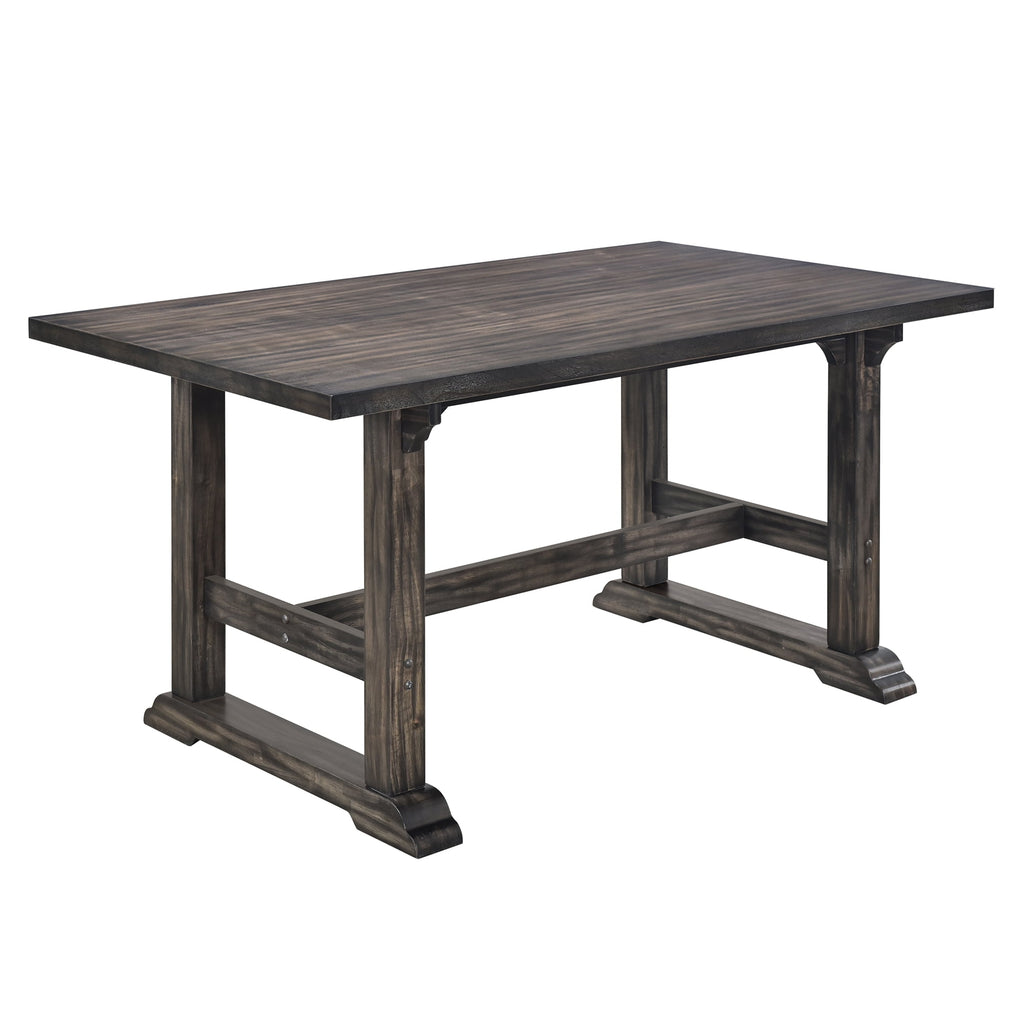 Harper & Bright Designs 7 Pieces Retro Dining Set for 6, Wood Rectangular Table with Designed Trestle Base and 6 Upholstered Chairs for Dining Room and Kitchen, Grey