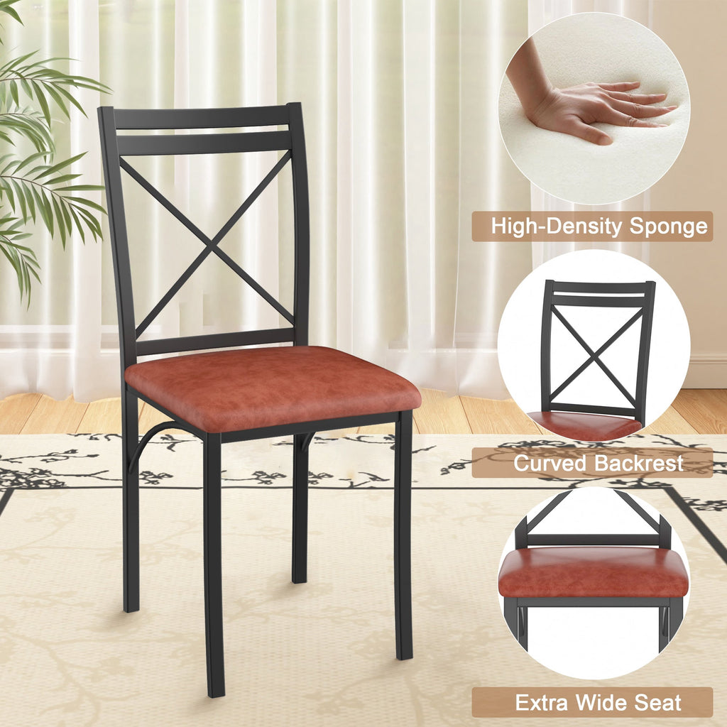 VECELO 5-Piece Dining Table Set, Modern Faux Marble Table and 4 Upholstered Chairs Set for 4, Round Dining Room Table Set for Small Space, Breakfast Nook, Apartment, Black