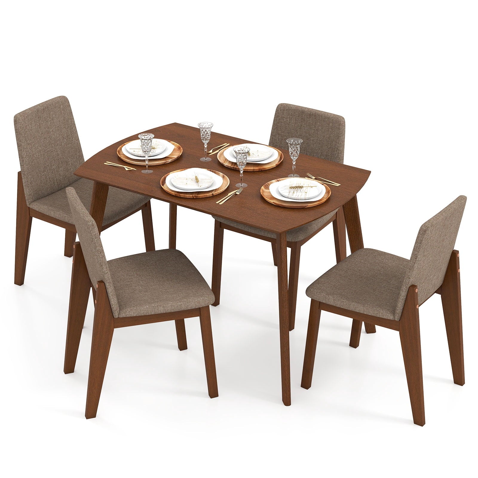 Costway 5-Piece Dining Table Set for 4,Rectangular Kitchen Table withLinen Fabric Chairs
