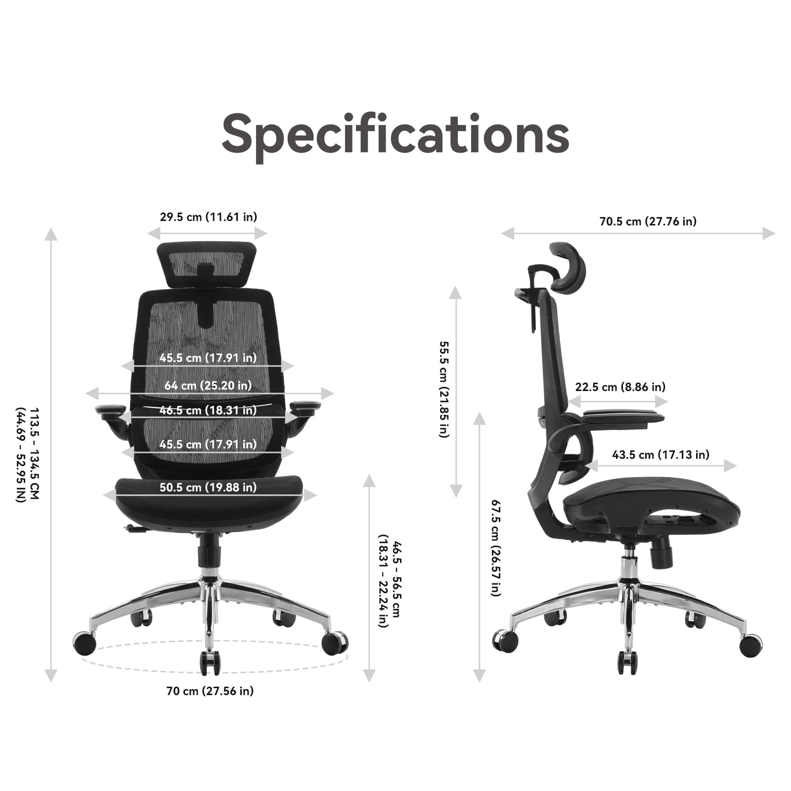 Sihoo M59AS Ergonomic Office Chair with Mesh Backrest, Flip Armrests, Headrest, White
