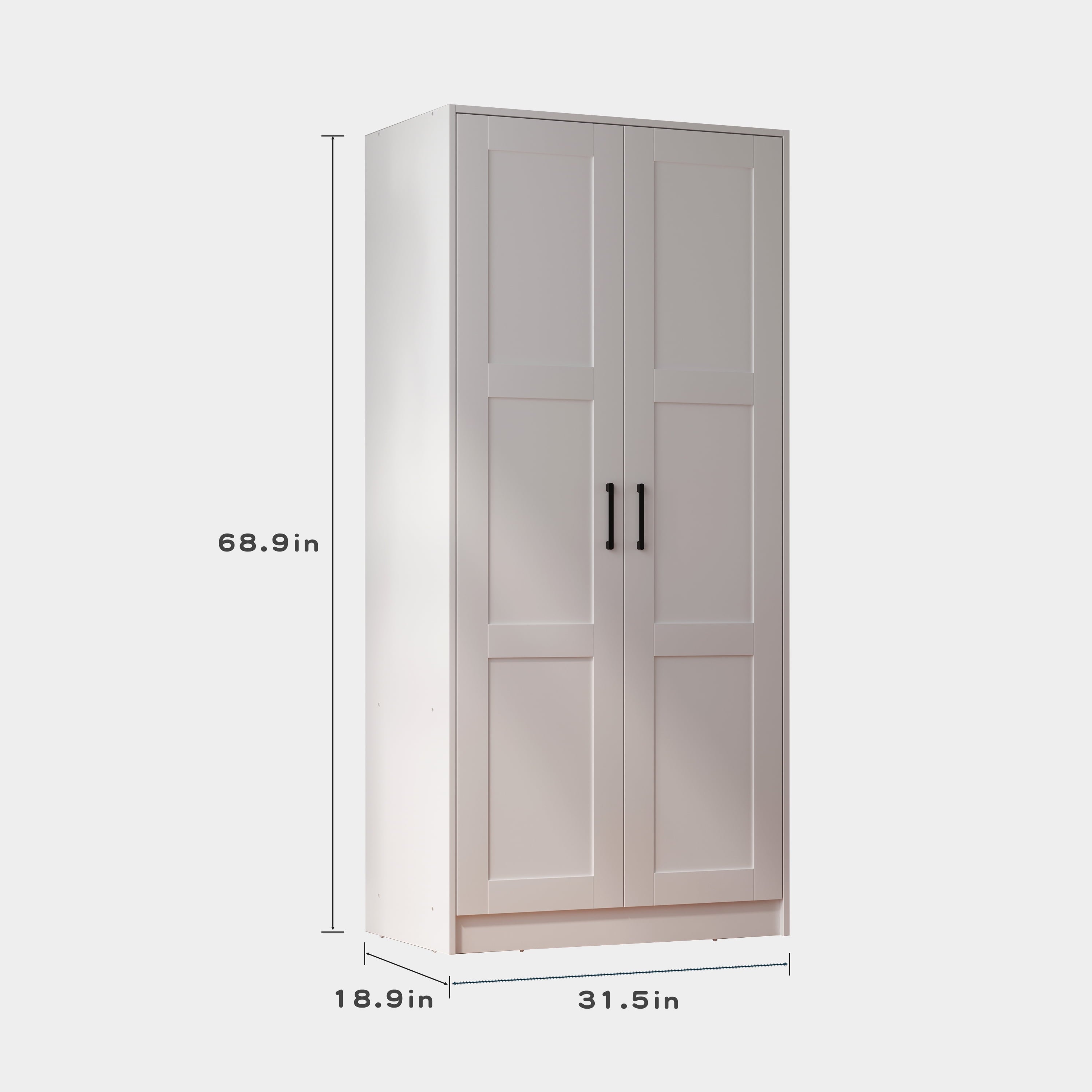 Wood White Wardrobe Closet with 2 Doors，Bedroom Freestanding Armoire Storage Cabinet with Shelves，Wooden Wardrobe Combination for Hanging Clothes